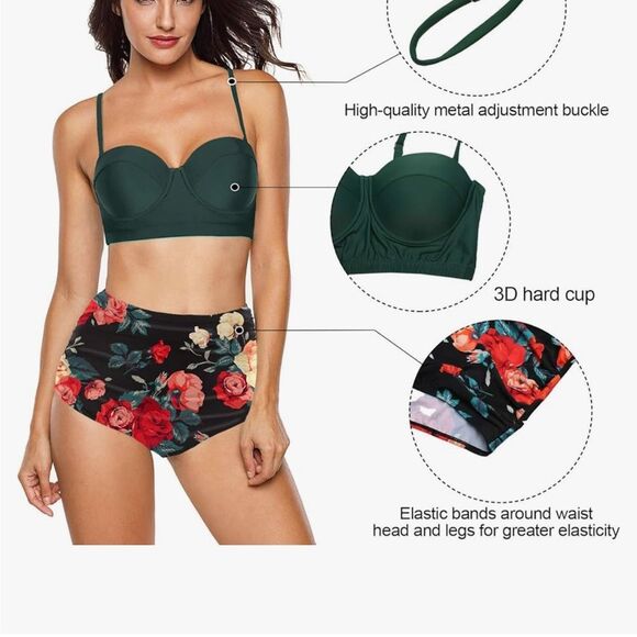 Green Bathing Suit Top Underwire - Picture 2 of 6